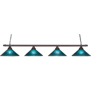 Toltec Lighting 804-BRZ-715 Square 4 Light Bar with 16" Teal Crystal Glass, Bronze Finish