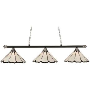 Toltec Lighting 373-CHMB-912 Oxford 3 Light Bar with 16" Pearl and Black Flair Tiffany Glass, Chrome and Matte Black Finish