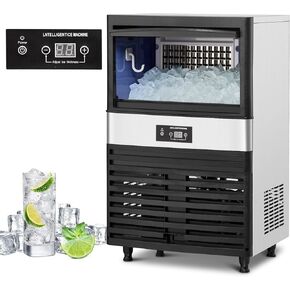 Commercial Ice Maker 80LBS/24H, Under Counter Ice Maker Machine w/ 30LBS Ice Bin, 32 Ice Cubes/Cycle, Self Clean, Freestanding Ice Machine for Home, Bar, Coffee Shop