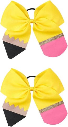 Yellow Pencil School Bow Pencil Ponytail Holder Yellow Hair Ring Tie Bowknot BBG28 (Set-A) in Saudi Arabia