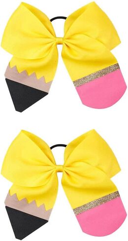 Yellow Pencil School Bow Pencil Ponytail Holder Yellow Hair Ring Tie Bowknot BBG28 (Set-A) in Saudi Arabia