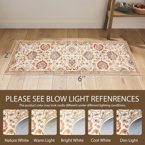 Boho Runner Rug 2x6,Machine Washable Hallway Rug with Non-Slip Backing Stain Resistant,Vintage Boho Low Pile Carpet Runner for Entryway Bathroom Laundry Room Kitchen Bedroom (Boho-Floral2) in Saudi Arabia