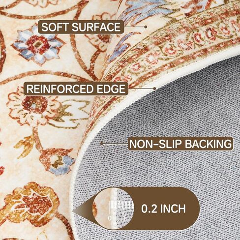 Boho Runner Rug 2x6,Machine Washable Hallway Rug with Non-Slip Backing Stain Resistant,Vintage Boho Low Pile Carpet Runner for Entryway Bathroom Laundry Room Kitchen Bedroom (Boho-Floral2) in Saudi Arabia