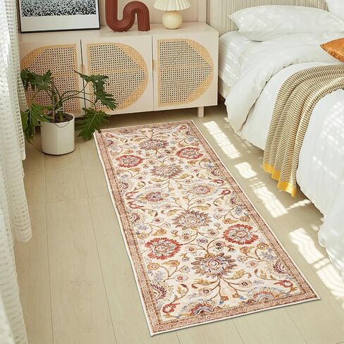 Boho Runner Rug 2x6,Machine Washable Hallway Rug with Non-Slip Backing Stain Resistant,Vintage Boho Low Pile Carpet Runner for Entryway Bathroom Laundry Room Kitchen Bedroom (Boho-Floral2) in Saudi Arabia