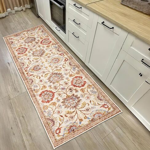 Boho Runner Rug 2x6,Machine Washable Hallway Rug with Non-Slip Backing Stain Resistant,Vintage Boho Low Pile Carpet Runner for Entryway Bathroom Laundry Room Kitchen Bedroom (Boho-Floral2) in Saudi Arabia