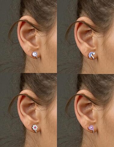 15 زوجًا من الأقراط المشبكية للنساء والفتيات اللطيفة على شكل سلحفاة وأرنب والقطة والبومة والضفدع والفراشة وزهرة القلب ونجمة اللؤلؤ وقوس قزح تشيكوسلوفاكيا متعددة الألوان غير مثقوبة in Kuwait