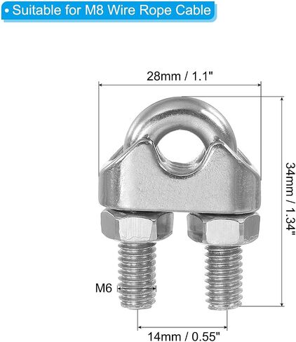 PATIKIL 5/16 Inch M8 Wire Rope Clamp Clip, 8 Pcs 304 Stainless Steel U Bolt Saddle Fastener for Rigging Rope, Wire and Cable in Saudi Arabia