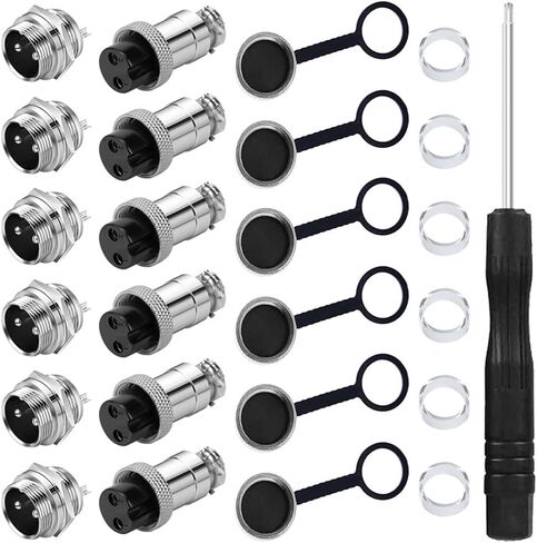 6 قطع GX12 2 دبابيس موصل الطيران ذكر/أنثى لوحة سلك موصل مقبس التوصيل لتوصيل الطاقة مع 6 قطع غطاء مقاوم للماء، مفك براغي in Saudi Arabia