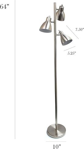 تصاميم بسيطة LF2007-BSN مصباح أرضي معدني 3 شجرة خفيفة، نيكل مصقول in Kuwait