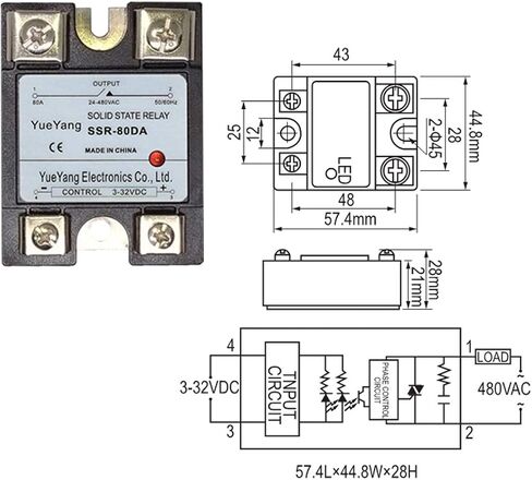 Single Phase Solid State Relay Module SSR-80DA 80 Amp,3-32V DC Input, 24-480VAC Output,DC control AC in Saudi Arabia