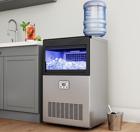 YITAHOME YITAHOME 120LBS/24H Commercial Ice Maker Machine 2 Way Water Inlet with 33LBS Storage Bin, Stainless Steel Freestanding Ice Maker Under Counter with Ice Scoop, Ice Bucket for Home Bar Office in Saudi Arabia