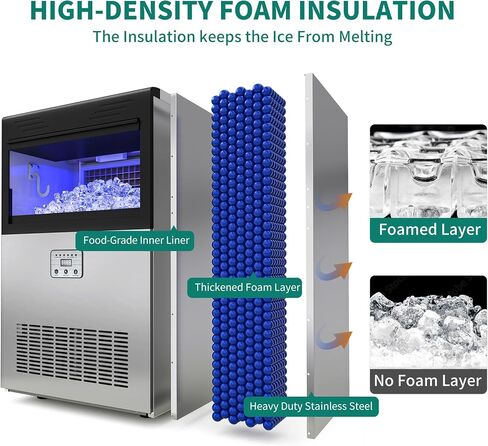 YITAHOME YITAHOME 120LBS/24H Commercial Ice Maker Machine 2 Way Water Inlet with 33LBS Storage Bin, Stainless Steel Freestanding Ice Maker Under Counter with Ice Scoop, Ice Bucket for Home Bar Office in Saudi Arabia