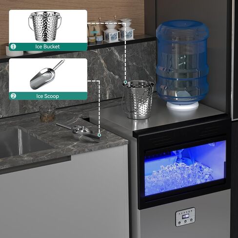 YITAHOME YITAHOME 120LBS/24H Commercial Ice Maker Machine 2 Way Water Inlet with 33LBS Storage Bin, Stainless Steel Freestanding Ice Maker Under Counter with Ice Scoop, Ice Bucket for Home Bar Office in Saudi Arabia