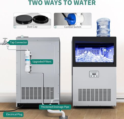 YITAHOME YITAHOME 120LBS/24H Commercial Ice Maker Machine 2 Way Water Inlet with 33LBS Storage Bin, Stainless Steel Freestanding Ice Maker Under Counter with Ice Scoop, Ice Bucket for Home Bar Office in Saudi Arabia