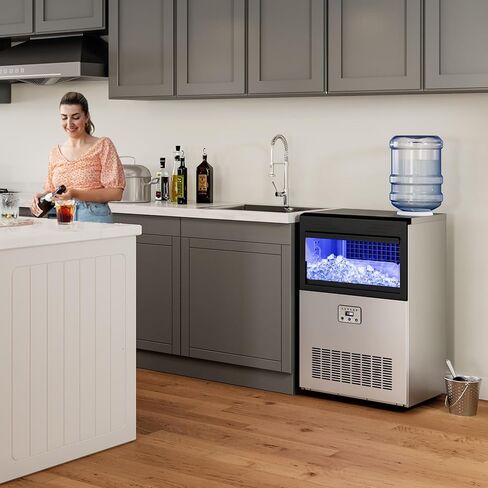 YITAHOME YITAHOME 120LBS/24H Commercial Ice Maker Machine 2 Way Water Inlet with 33LBS Storage Bin, Stainless Steel Freestanding Ice Maker Under Counter with Ice Scoop, Ice Bucket for Home Bar Office in Saudi Arabia