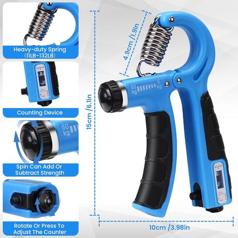 Grip Strength Trainer Kit 9 Pack with Forearm Strengthener, Countable Hand Grip Strengthener,Hand Extension Exerciser, Stress Relief Ball, Grip Ring for Enhance hand strength, Recover Hand .(Blue) in Saudi Arabia