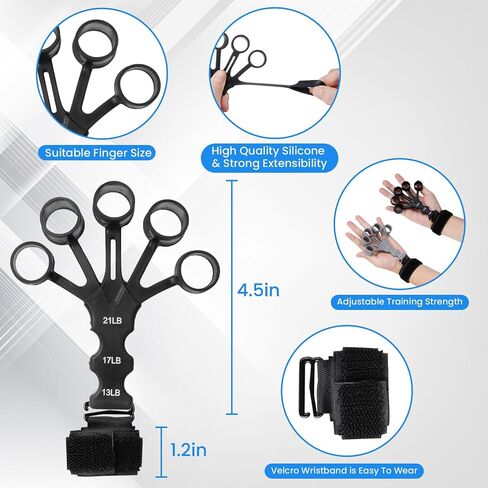 Grip Strength Trainer Kit 9 Pack with Forearm Strengthener, Countable Hand Grip Strengthener,Hand Extension Exerciser, Stress Relief Ball, Grip Ring for Enhance hand strength, Recover Hand .(Blue) in Saudi Arabia