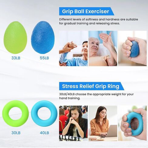Grip Strength Trainer Kit 9 Pack with Forearm Strengthener, Countable Hand Grip Strengthener,Hand Extension Exerciser, Stress Relief Ball, Grip Ring for Enhance hand strength, Recover Hand .(Blue) in Saudi Arabia