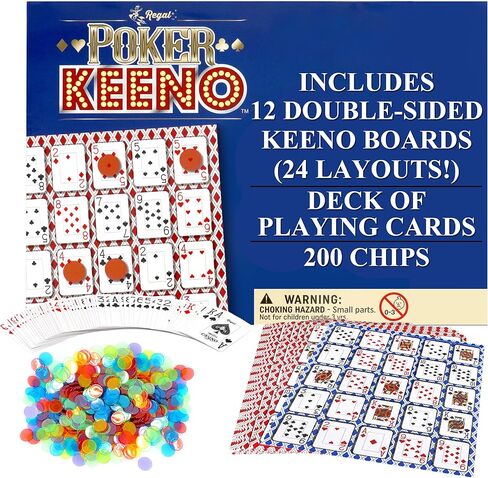 Regal Games - Poker Keeno Bulk Game Set - Includes 36 Two-Sided Boards, 600 Scoring Chips, 1 Deck of Standard Poker Cards - 72 Unique Board Layouts- Casino Night Card Game- Compatible w Poker Keno in Saudi Arabia