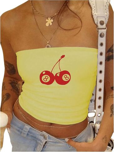 SOLY HUX Women's Y2k Graphic Tube Crop Top Strapless Sleeveless Summer Bandeau Tops in Saudi Arabia