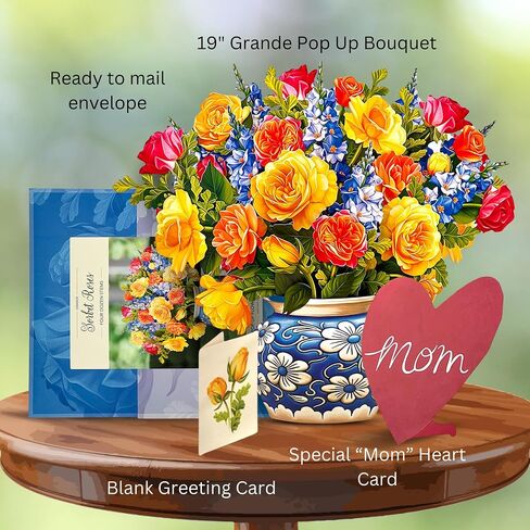 Freshcut Paper Pop Up Cards, Paper Flower Bouquet 3D Popup Greeting Cards with Note Card & Envelope, Birthday Card, Anniversary Card, Get Well Gifts for Women, 18" Peony Paradise Grande in Saudi Arabia