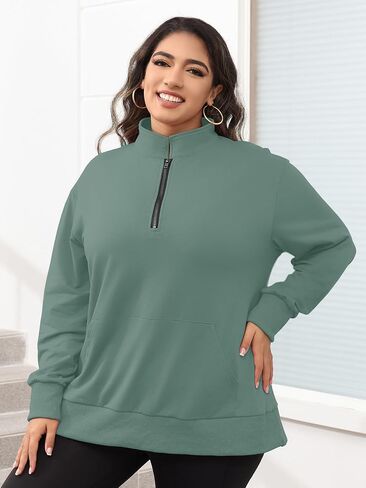 TAKEYAL Plus Size Sweatshirts for Women Pockets Half Zip Pullover Oversized Drop Shoulder Hoodie Teen Girls Y2K Clothes in Kuwait