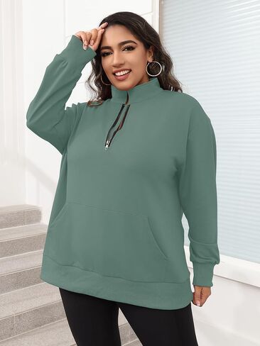 TAKEYAL Plus Size Sweatshirts for Women Pockets Half Zip Pullover Oversized Drop Shoulder Hoodie Teen Girls Y2K Clothes in Kuwait