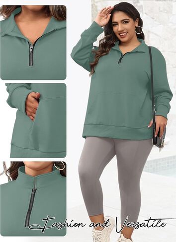 TAKEYAL Plus Size Sweatshirts for Women Pockets Half Zip Pullover Oversized Drop Shoulder Hoodie Teen Girls Y2K Clothes in Kuwait