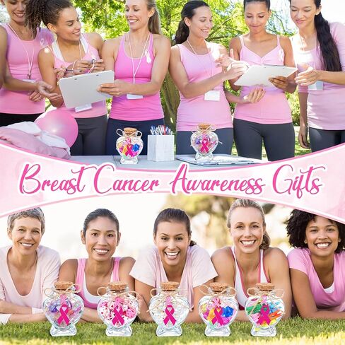 6 عبوات من هدايا التوعية بسرطان الثدي للنساء، برطمانات زجاجية بشريط وردي، زجاجات على شكل قلب مع قلادة بشريط وردي، هدايا ساحرة لسرطان الثدي، برطمانات ذاتية الصنع للنساء هدية شهر الناجيات in Kuwait