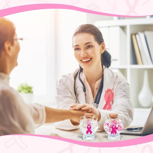 6 عبوات من هدايا التوعية بسرطان الثدي للنساء، برطمانات زجاجية بشريط وردي، زجاجات على شكل قلب مع قلادة بشريط وردي، هدايا ساحرة لسرطان الثدي، برطمانات ذاتية الصنع للنساء هدية شهر الناجيات in Kuwait