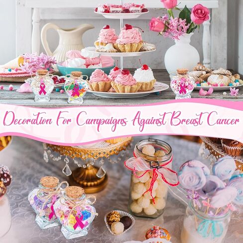 6 عبوات من هدايا التوعية بسرطان الثدي للنساء، برطمانات زجاجية بشريط وردي، زجاجات على شكل قلب مع قلادة بشريط وردي، هدايا ساحرة لسرطان الثدي، برطمانات ذاتية الصنع للنساء هدية شهر الناجيات in Kuwait