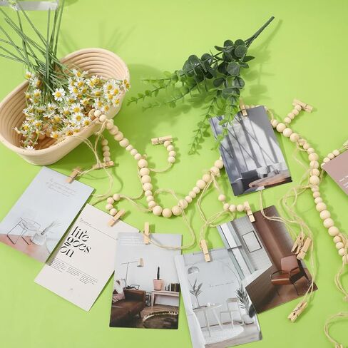 Lusofie Boho عرض الصور المعلقة مع مقاطع 4 أقدام Boho خشبية حبة عرض صورة التخرج مع 18 مقطعًا خشبيًا سلسلة صور مع مقاطع لديكور المكتب وديكور المنزل وديكورات العطلات in Saudi Arabia