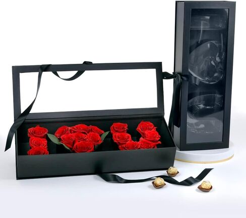UNIKPACKAGING صندوق هدايا قابل للتعبئة على شكل حرف "I Love You" على شكل زهرة، مع بطانة بلاستيكية، مقاس 22 بوصة × 8 بوصة × 4 بوصة، لترتيبات الزهور والهدايا الفاخرة (أسود) in Saudi Arabia