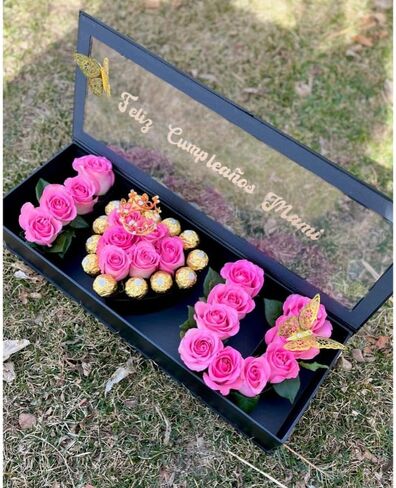 UNIKPACKAGING صندوق هدايا قابل للتعبئة على شكل حرف "I Love You" على شكل زهرة، مع بطانة بلاستيكية، مقاس 22 بوصة × 8 بوصة × 4 بوصة، لترتيبات الزهور والهدايا الفاخرة (أسود) in Saudi Arabia