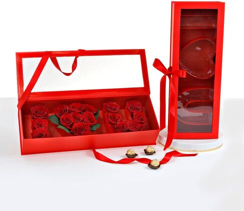 UNIKPACKAGING صندوق هدايا قابل للتعبئة على شكل حرف "I Love You" على شكل زهرة، مع بطانة بلاستيكية، مقاس 22 بوصة × 8 بوصة × 4 بوصة، لترتيبات الزهور والهدايا الفاخرة (أسود) in Saudi Arabia