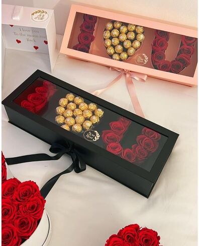 UNIKPACKAGING صندوق هدايا قابل للتعبئة على شكل حرف "I Love You" على شكل زهرة، مع بطانة بلاستيكية، مقاس 22 بوصة × 8 بوصة × 4 بوصة، لترتيبات الزهور والهدايا الفاخرة (أسود) in Saudi Arabia