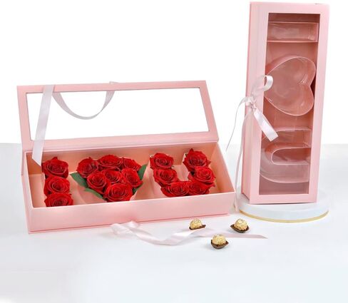 UNIKPACKAGING صندوق هدايا قابل للتعبئة على شكل حرف "I Love You" على شكل زهرة، مع بطانة بلاستيكية، مقاس 22 بوصة × 8 بوصة × 4 بوصة، لترتيبات الزهور والهدايا الفاخرة (أسود) in Saudi Arabia