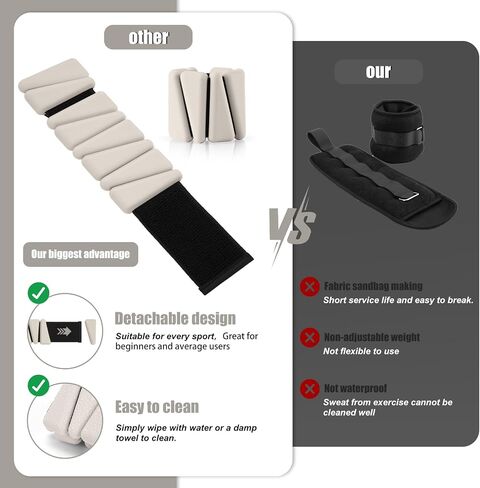 Wrist & Ankle Weights, Arm Leg Weights Set of 2 (1Lbs Each), Adjustable Ankle Weights for Yoga, Walking, Pilates, Dance, Gym (Beige) in Saudi Arabia