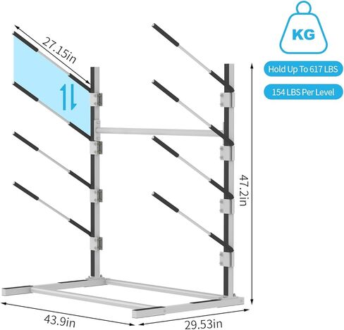رف تخزين jxgzyy Kayak، رف لوح التجديف، رفوف قوارب الكاياك القابلة للتعديل للتخزين في الهواء الطلق، رف لوح ركوب الأمواج، حامل قوارب الكاياك القائم بذاته، حامل قوارب الكاياك للأماكن الداخلية والخارجية والمرآب والسقيفة والرصيف in Kuwait