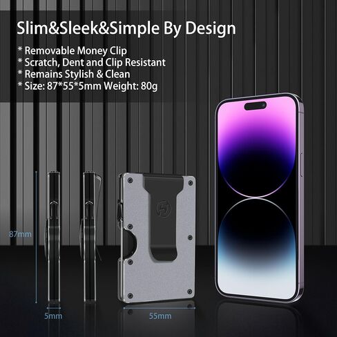 Minimalist Metal AirTag Wallet for Men - Front Pocket Slim Aluminum Wallets with Removable Money Clip - Mens Thin RFID BLOCKING Credit Card Holder - Matte Black (AirTag Not Included) in Saudi Arabia