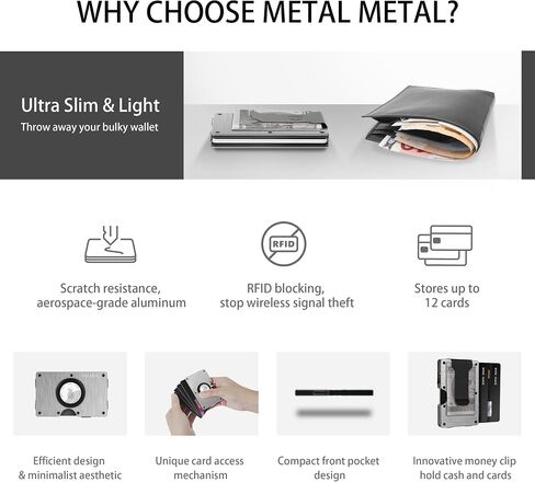 Minimalist Metal AirTag Wallet for Men - Front Pocket Slim Aluminum Wallets with Removable Money Clip - Mens Thin RFID BLOCKING Credit Card Holder - Matte Black (AirTag Not Included) in Saudi Arabia
