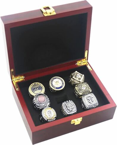 XiaKoMan Baseball SF 8 مرات (2014، 2012، 2010، 1954، 1933، 1922، 1921، 1905) مجموعة خواتم أبطال العالم العملاقة مع صندوق خشبي بحجم 11 سلسلة خاتم البطولة هدايا للرجال والنساء والأطفال والآباء in Kuwait