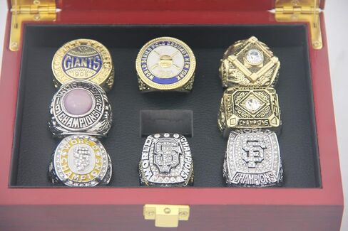 XiaKoMan Baseball SF 8 مرات (2014، 2012، 2010، 1954، 1933، 1922، 1921، 1905) مجموعة خواتم أبطال العالم العملاقة مع صندوق خشبي بحجم 11 سلسلة خاتم البطولة هدايا للرجال والنساء والأطفال والآباء in Kuwait