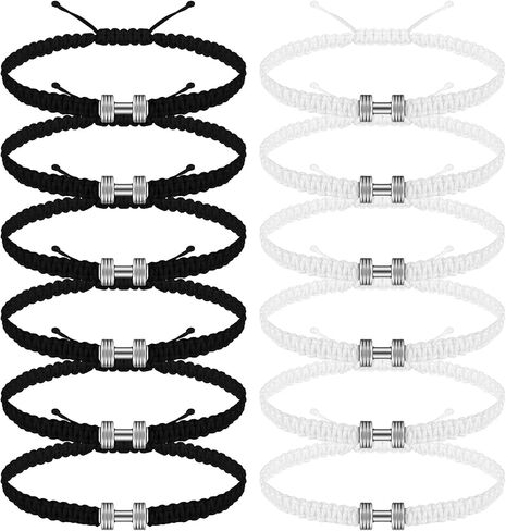 Zeyune 12 Pcs Woven Dumbbell Bracelet Black White Fitness Motivational Dumbbell Charm Adjustable Bracelet Dumbbell Bracelet for Men Women Bracelet Gym Yoga Bracelet Fitness Sports Fitness Gift in Saudi Arabia