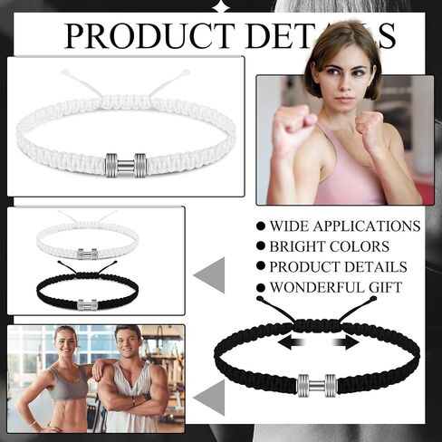 Zeyune 12 Pcs Woven Dumbbell Bracelet Black White Fitness Motivational Dumbbell Charm Adjustable Bracelet Dumbbell Bracelet for Men Women Bracelet Gym Yoga Bracelet Fitness Sports Fitness Gift in Saudi Arabia