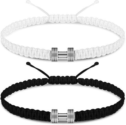Zeyune 12 Pcs Woven Dumbbell Bracelet Black White Fitness Motivational Dumbbell Charm Adjustable Bracelet Dumbbell Bracelet for Men Women Bracelet Gym Yoga Bracelet Fitness Sports Fitness Gift in Saudi Arabia