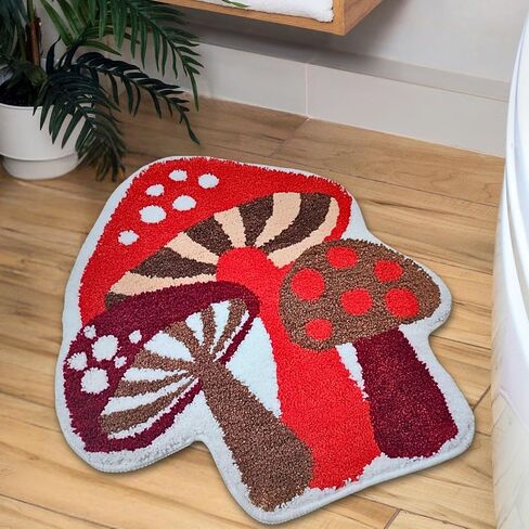 سجادة الفطر - سجادة حمام قابلة للغسل، سجادة حمام مضادة للانزلاق، سجادة ماصة للأطفال والنساء، سجادة ديكور فطر حمراء مثالية لغرفة النوم والمطبخ in Saudi Arabia