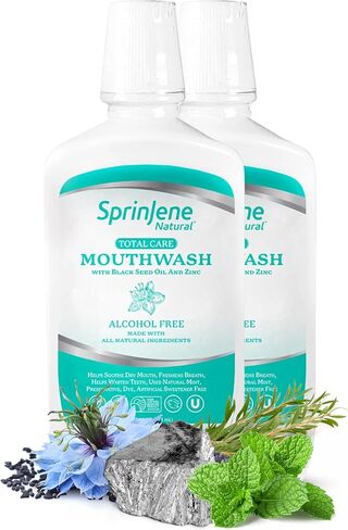 SprinJene Fluoride Free Mouthwash Alcohol Free for Fresh Breath Gum Health Dry Mouth Whitening Teeth w/Black Seed Oil & Zinc - All Natural Vegan Gluten Free Kosher Halal, SLS Free & Toxic Free in Saudi Arabia
