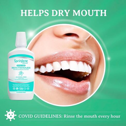 SprinJene Fluoride Free Mouthwash Alcohol Free for Fresh Breath Gum Health Dry Mouth Whitening Teeth w/Black Seed Oil & Zinc - All Natural Vegan Gluten Free Kosher Halal, SLS Free & Toxic Free in Saudi Arabia