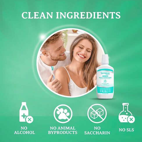 SprinJene Fluoride Free Mouthwash Alcohol Free for Fresh Breath Gum Health Dry Mouth Whitening Teeth w/Black Seed Oil & Zinc - All Natural Vegan Gluten Free Kosher Halal, SLS Free & Toxic Free in Saudi Arabia